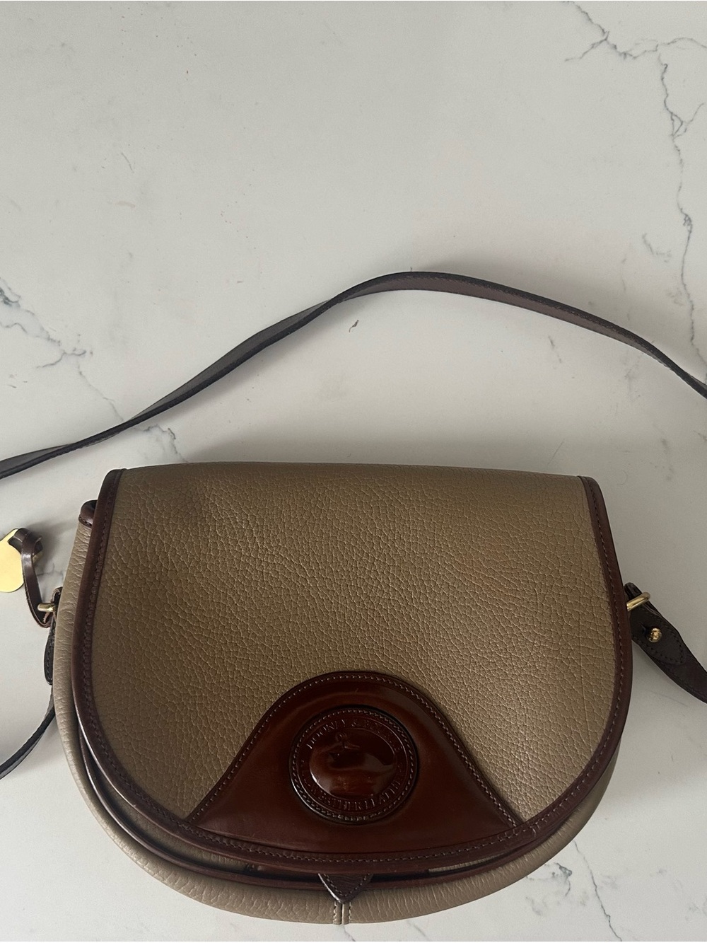 Vintage 1995 Dooney & Bourke Taupe and Brown Pebbled Leather Crossbody